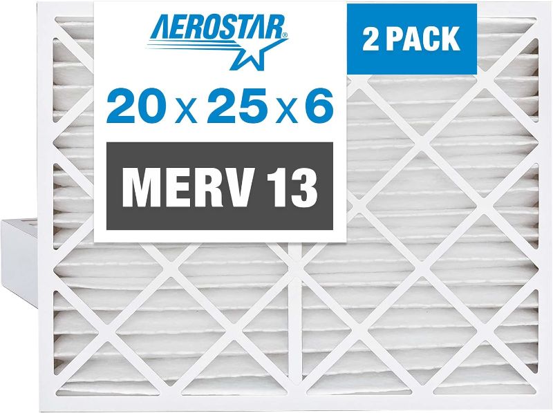 Photo 1 of * SEE NOTES * Aerostar 20x25x2 MERV 13 Pleated Air Filter, AC Furnace Air Filter, 6 Pack (Actual Size: 19 1/2" x 24 1/2" x 1 3/4")