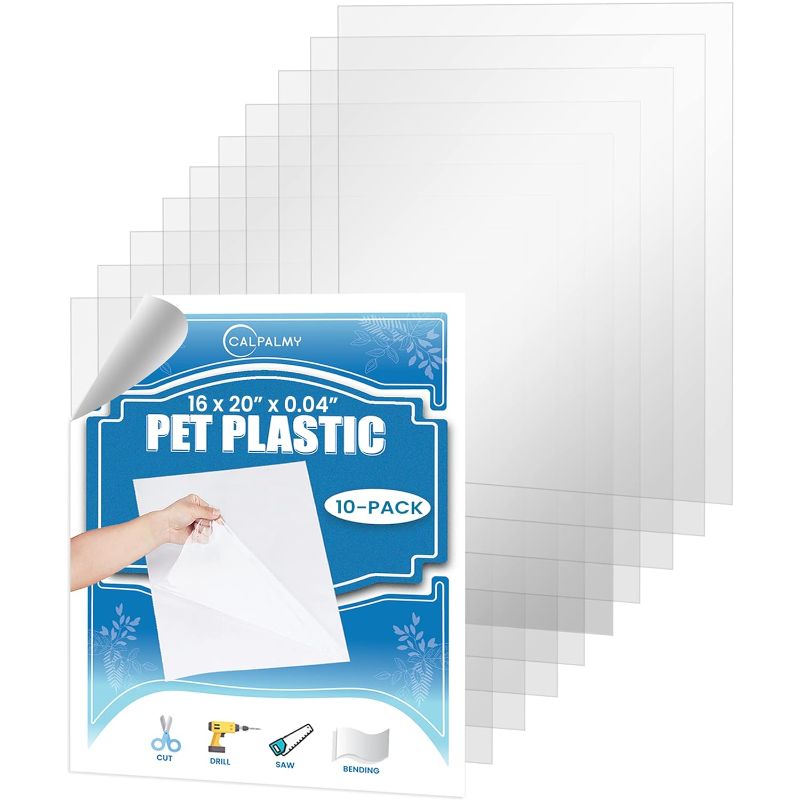 Photo 1 of (10 Pack) PET Sheet Panels - 16" x 20" x 0.04" Clear Acrylic Sheet-Quality Shatterproof