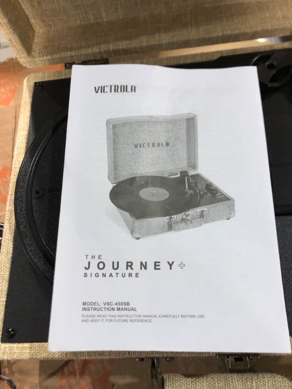 Photo 3 of Victrola Journey+ Signature Turntable Record Player - 33-1/3, 45 & 78 RPM Suitcase Vinyl Record Player, Bluetooth Connectivity & Built-in Speakers, Stereo RCA Output, Linen Finish, Cream