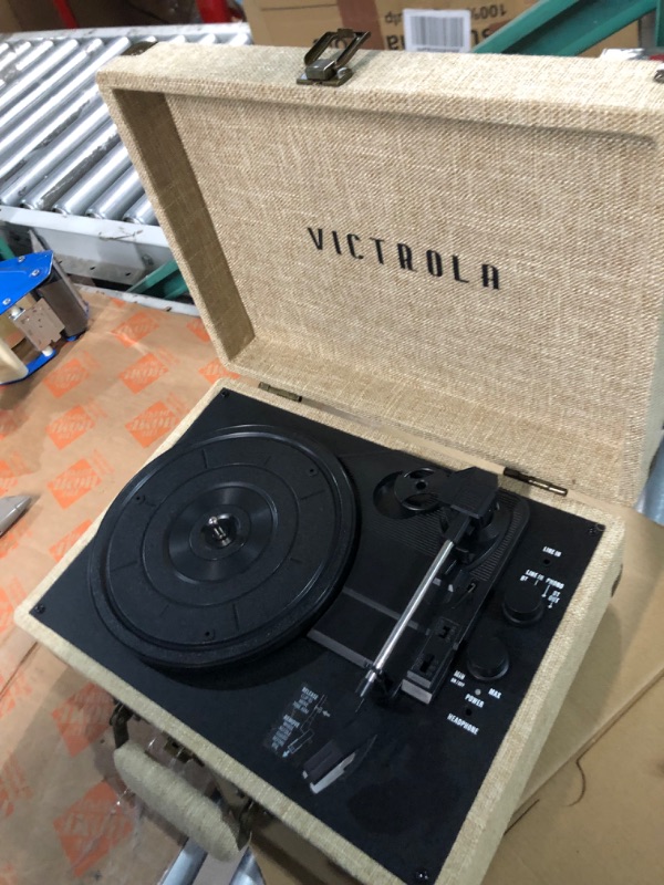 Photo 6 of Victrola Journey+ Signature Turntable Record Player - 33-1/3, 45 & 78 RPM Suitcase Vinyl Record Player, Bluetooth Connectivity & Built-in Speakers, Stereo RCA Output, Linen Finish, Cream