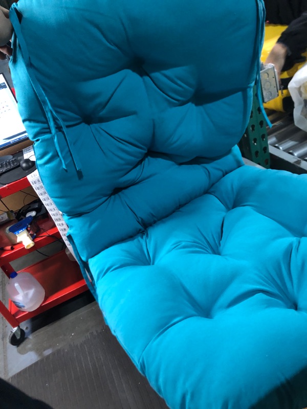 Photo 4 of * SEE NOTES * Blazing Needles Solid Twill Swivel Rocker Chair Cushion, 48" x 24", Aqua Blue