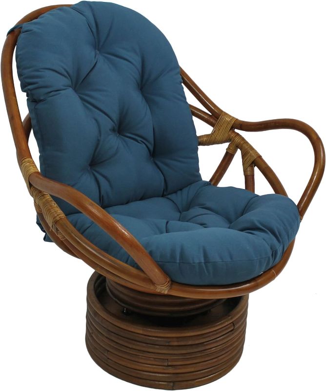 Photo 1 of * SEE NOTES * Blazing Needles Solid Twill Swivel Rocker Chair Cushion, 48" x 24", Aqua Blue