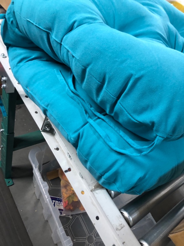 Photo 3 of * SEE NOTES * Blazing Needles Solid Twill Swivel Rocker Chair Cushion, 48" x 24", Aqua Blue