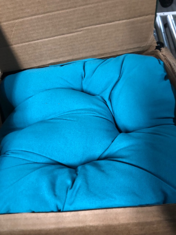 Photo 2 of * SEE NOTES * Blazing Needles Solid Twill Swivel Rocker Chair Cushion, 48" x 24", Aqua Blue