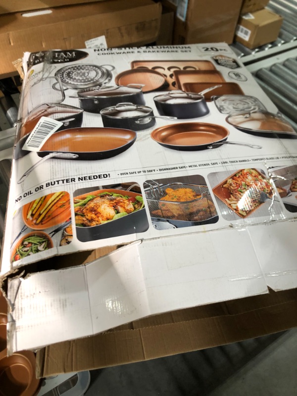 Photo 7 of * SEE NOTES * Gotham Steel 20 Piece Pots & Pans Set Complete Kitchen Cookware + Bakeware Set | Nonstick Ceramic Copper Coating – Frying Pans, Skillets, Stock Pots, Deep Square Fry Basket Cookie Sheet & Baking Pans