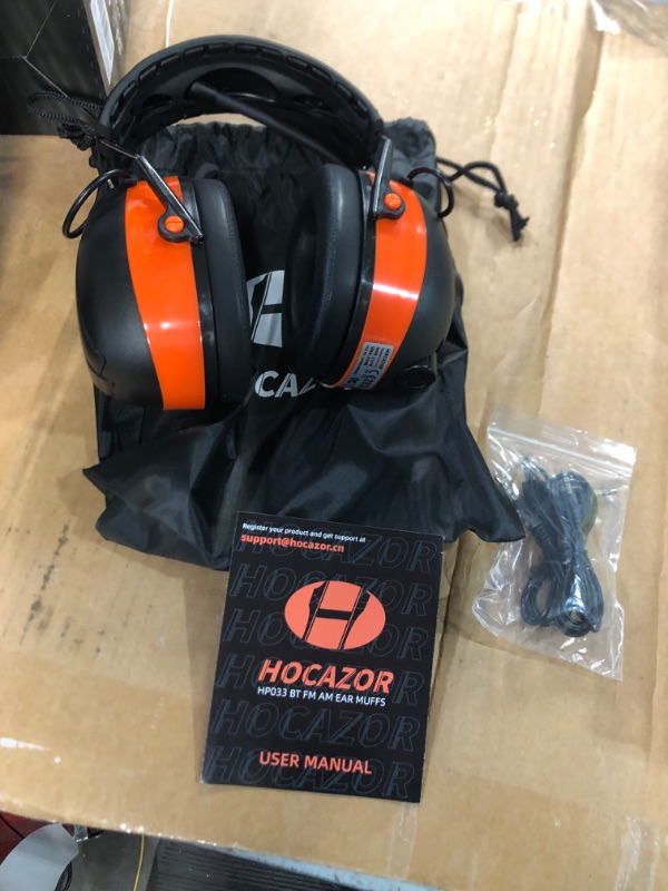 Photo 2 of Hocazor HP033 Bluetooth 5.3 Hearing Protection AM FM Radio Headphones, 25dB NRR Noise Reduction Safety Earmuffs with 2000mAh Rechargeable Battery for Mowing Workshops, Orange