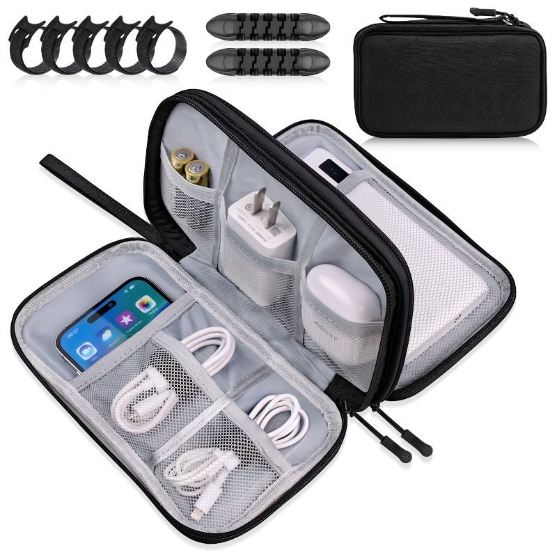 Photo 1 of * 2 pack * CNPOP Electronics Organizer Travel Case, Cable Tech Organizer Bag,Medium Size Water Resistant Double Layers Pouch Carry Case for Cord,Phone,Charger,Earphone,Travel Accessories Essentials for Men,Black Black-B