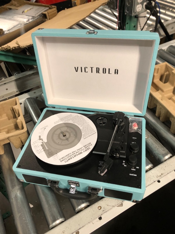 Photo 2 of Victrola Vintage 3-Speed Bluetooth Portable Suitcase Record Player with Built-in Speakers | Upgraded Turntable Audio Sound | Turquoise