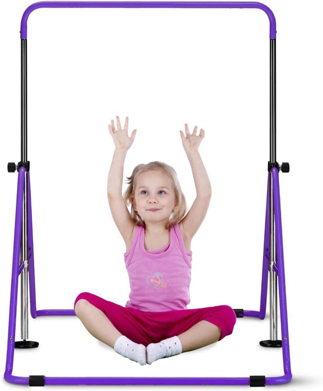 Photo 1 of (READ NOTES) PUPZO Gymnastics Bar Height Adjustable Horizontal Kip Bar Folding Junior Training Bar for Kids Purple