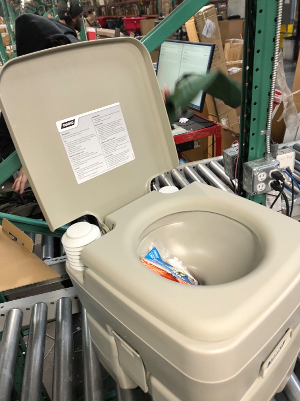 Photo 3 of Camco 5.3-Gallon Portable Travel Toilet | Features Detachable Holding Tank w/Sealing Slide Valve & Bellow-Type Flush | Gray (41541)
