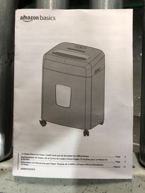 Photo 3 of [FOR PARTS, READ NOTES]
Amazon Basics 12 Sheet (new model) Micro Cut Paper and Credit Card CD Shredder With 6 Gallon Bin, Black
NONREFUNDABLE
