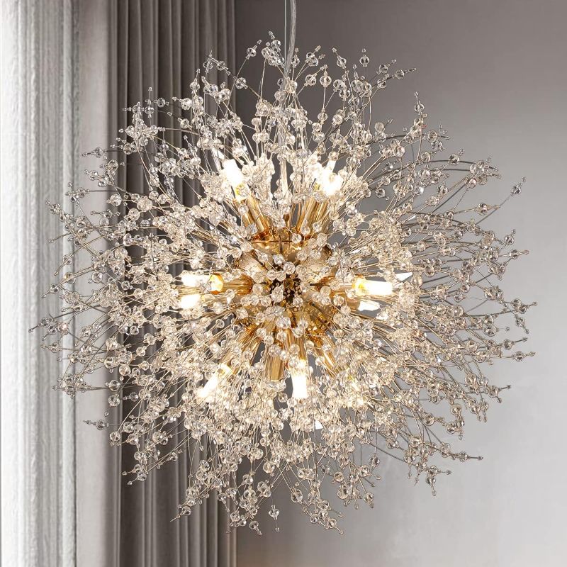 Photo 1 of Gold Crystal Chandelier Light Fixture, Sputnik Dandelion Beaded Chandeliers