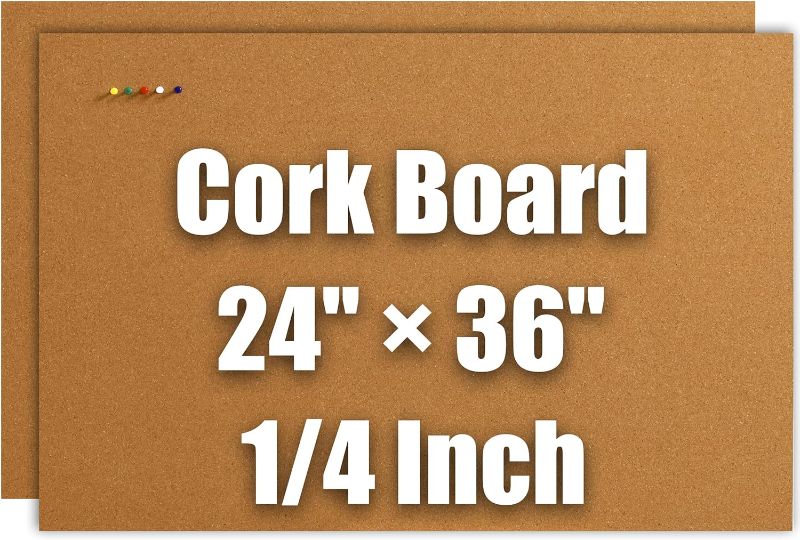 Photo 1 of SUNGIFT Cork Boards 24" x 36", Corkboards for Wall 1/4" Thick 2 Pack Cork Board Tiles