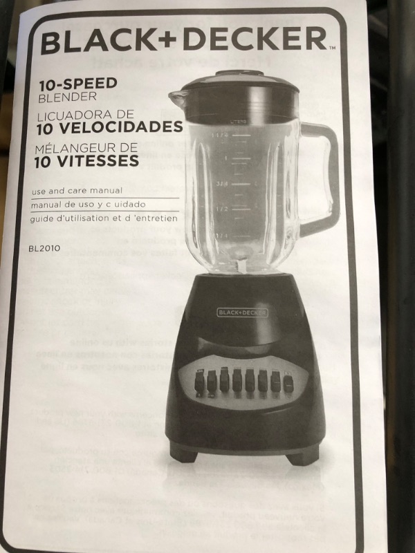 Photo 2 of **PARTS ONLY** BLACK+DECKER Crush Master 10-Speed Blender, Black, BL2010BP