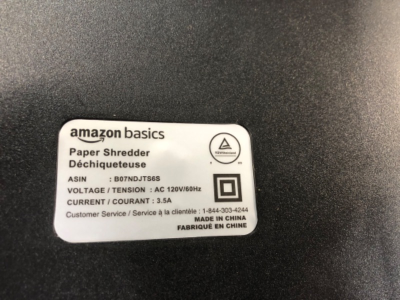 Photo 6 of **PARTS ONLY**
Amazon Basics 8-Sheet High-Security Micro-Cut Shredder with Pullout Basket 8 Sheet Shredder