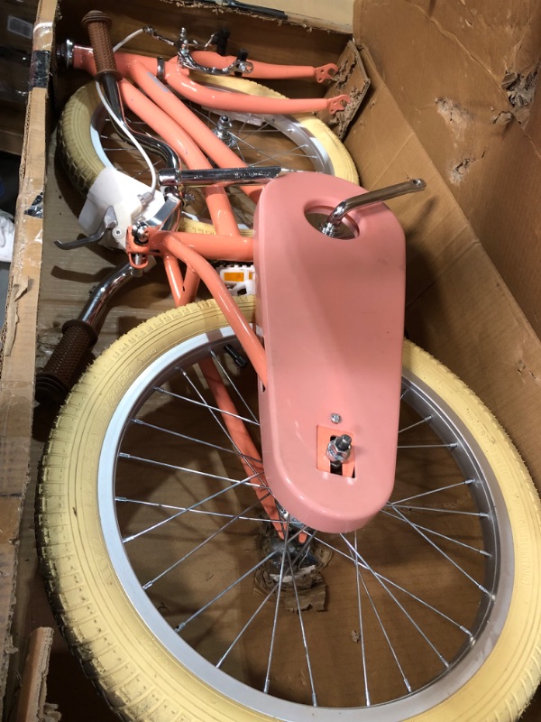 Photo 2 of *USED* *SEE NOTES* Glerc Little Molly 14-20 inch Kids Retro Cruiser Bike for 1-13 Year Old with Wicker Basket & Training Wheels/Kickstand, Mutiple Colors Peach 20 Inch With Kickstand