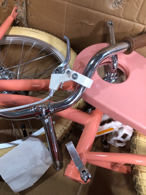 Photo 3 of *USED* *SEE NOTES* Glerc Little Molly 14-20 inch Kids Retro Cruiser Bike for 1-13 Year Old with Wicker Basket & Training Wheels/Kickstand, Mutiple Colors Peach 20 Inch With Kickstand