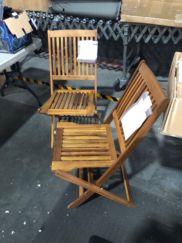 Photo 2 of ***DAMAGED - SEE NOTES***
Solid Acacia Wooden Patio folding side Chair -Set of two 