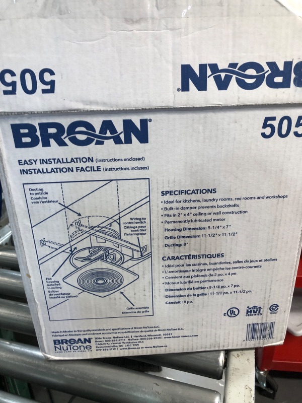 Photo 2 of **SEE NOTES**
Broan-NuTone 505 Exhaust Fan, White Vertical Discharge Ceiling Ventilation Fan, 8.5 Sones, 200 CFM, 8" 8-Inch 180 CFM 6.5 Sones Fan