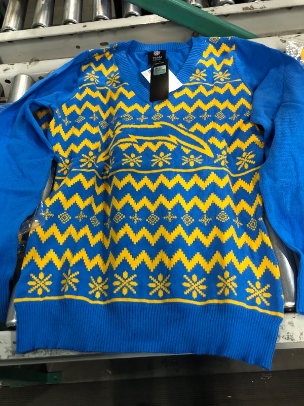 Photo 1 of FOCO Women's NFL Team Logo Ugly Holiday V-Neck Sweater Los Angeles Chargers 9-590 2pk