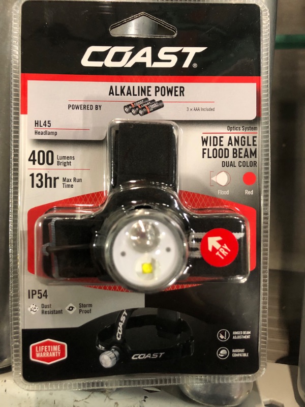 Photo 2 of Coast HL45 400 Lumen Dual Color (White/Red) LED Headlamp, Battery and Hardhat Clips 