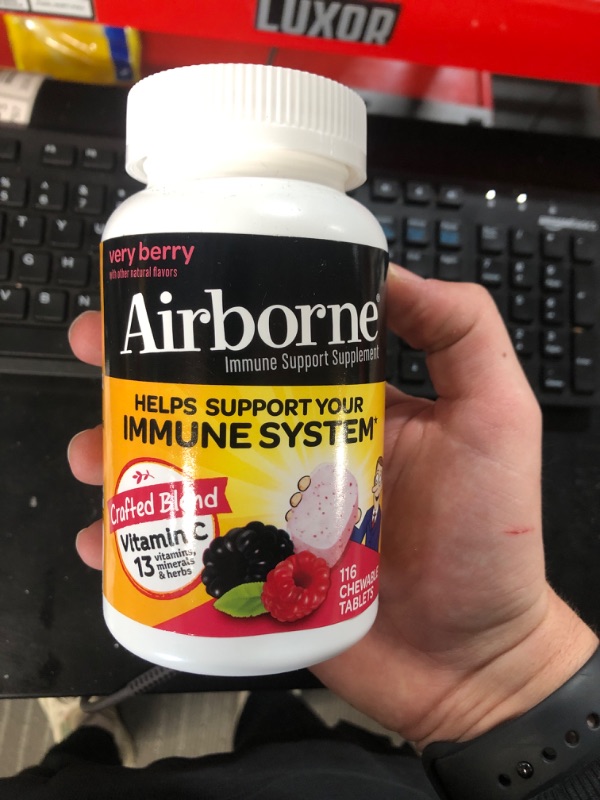 Photo 2 of Airborne 1000mg Vitamin C with Zinc, Immune Support Supplement with Powerful Antioxidants Vitamins A C & E - 116 Chewable Tablets, Very Berry Flavor 116 Count (Pack of 1)