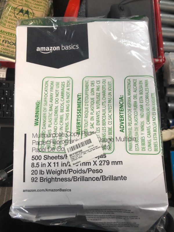 Photo 2 of Amazon Basics Multipurpose Copy Printer Paper, 8.5 x 11 Inch 20Lb Paper - 1 Ream (500 Sheets), 92 GE Bright White 1 Ream | 500 Sheets Multipurpose (8.5x11) Paper