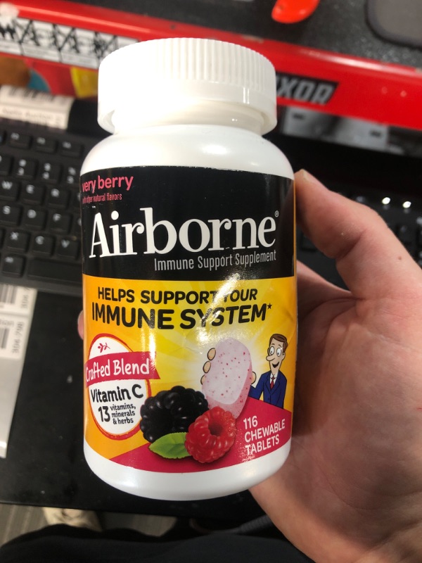 Photo 2 of Airborne 1000mg Vitamin C with Zinc, Immune Support Supplement with Powerful Antioxidants Vitamins A C & E - 116 Chewable Tablets, Very Berry Flavor 116 Count (Pack of 1)