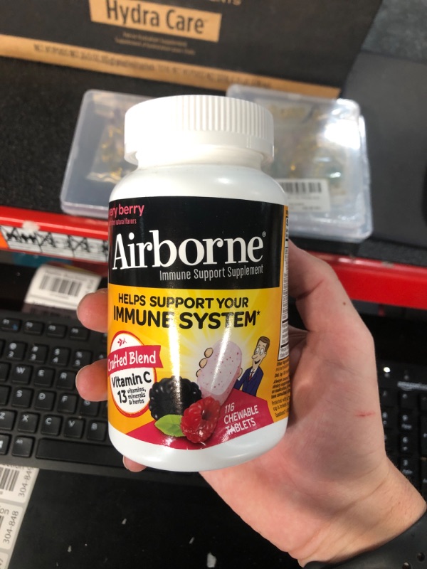 Photo 1 of Airborne 1000mg Vitamin C with Zinc, Immune Support Supplement with Powerful Antioxidants Vitamins A C & E - 116 Chewable Tablets, Very Berry Flavor 116 Count (Pack of 1)