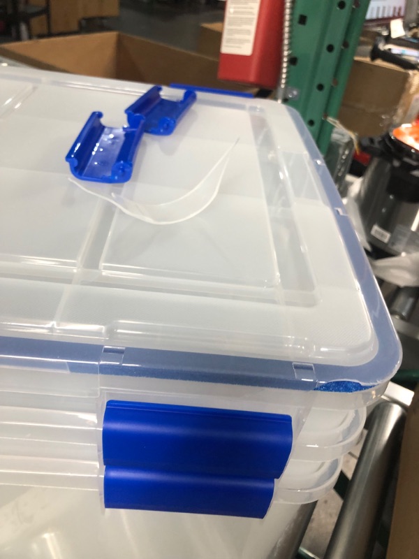 Photo 3 of ***CORNERS AND HANDLES BROKEN - SEE PICTURES***
IRIS USA 3 Pack 60 Quart WeatherPro Plastic Storage Box