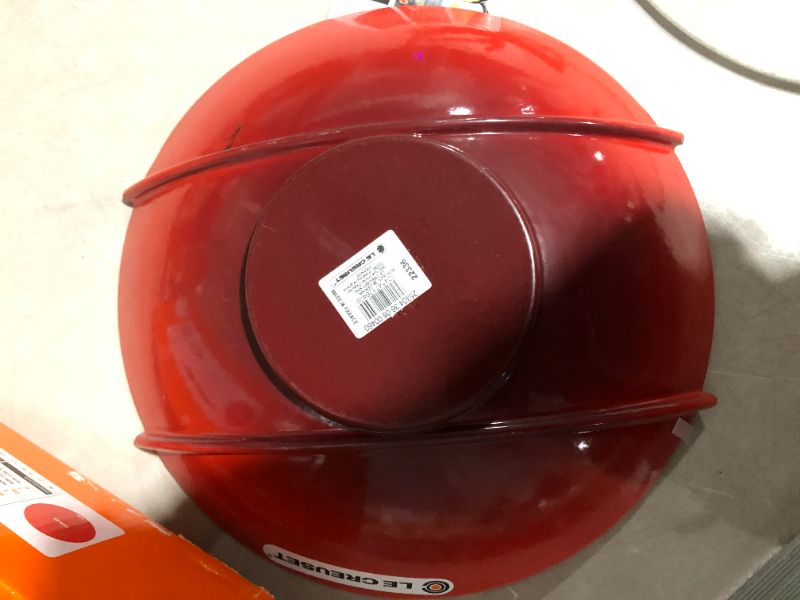 Photo 4 of ***MAJOR DAMAGE - HANDLES BROKEN OFF - SEE PICTURES**
Le Creuset Enameled Cast-Iron 14-1/4-Inch Wok with Glass Lid, Cherry