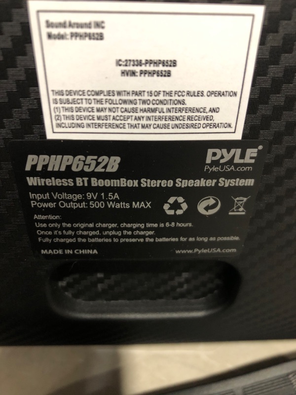 Photo 7 of * tested * functional * see images * 
Pyle Wireless Portable Bluetooth Boombox Speaker - 120W Rechargeable