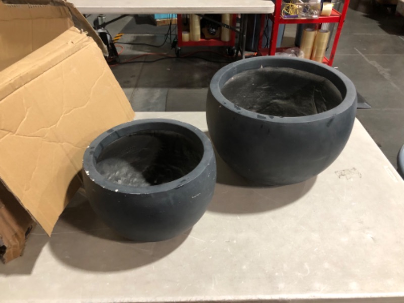 Photo 8 of ***DAMAGED - SEE PICTURES - ONLY 2 PLANTERS***
Kante 20" D, 16" D and Lightweight Concrete Outdoor Round Planter, Set of 2