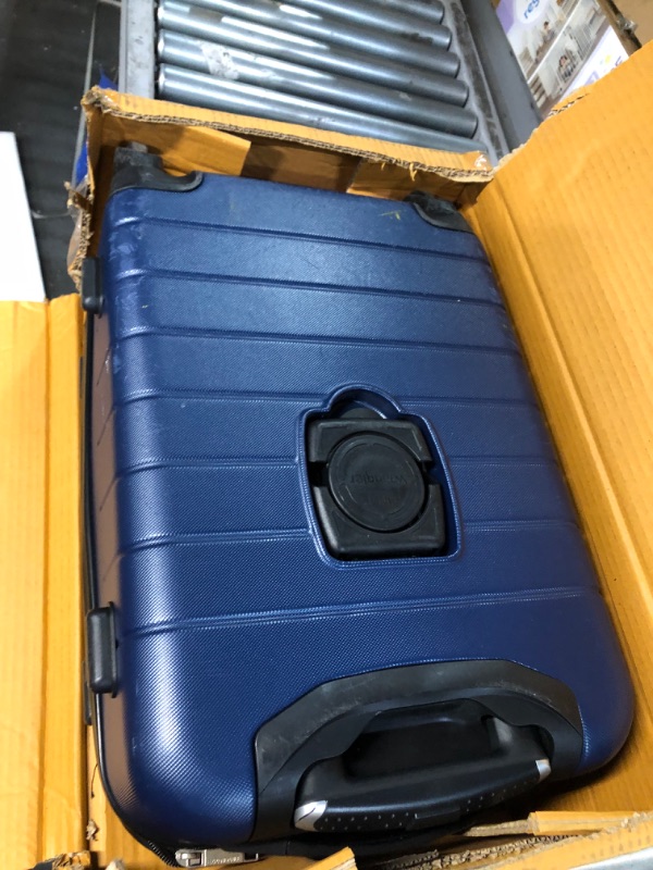 Photo 3 of **HEAILYUSED/DAMAGED**
Wrangler Smart Luggage Set with Cup Holder and USB Port, Navy Blue, 20-Inch