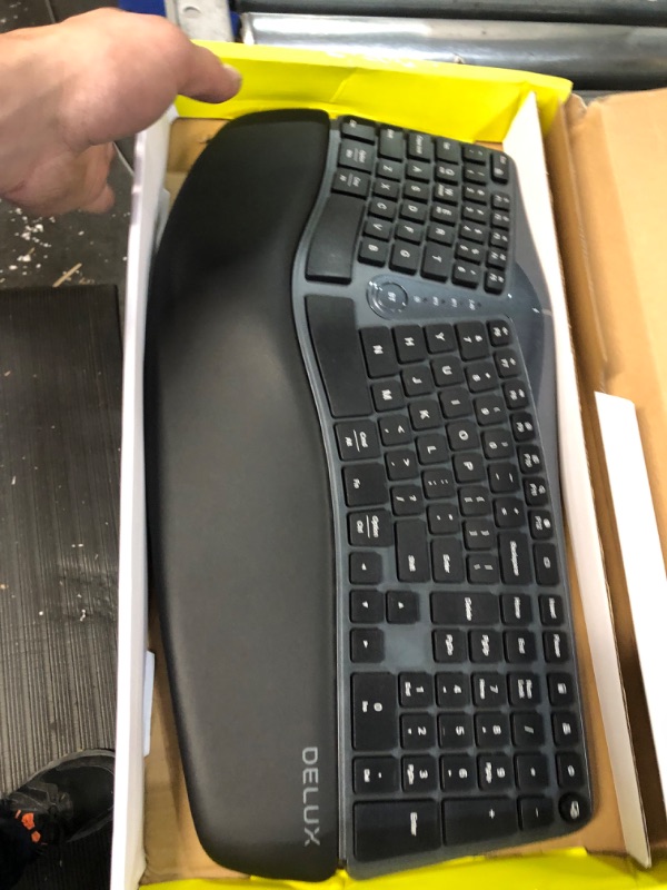 Photo 2 of Wireless Ergonomic Split Keyboard with Cushioned Palm Rest Against Carpal Tunnel, DELUX [Standard Ergo] Keyboard Series, Multi-Device Connection, BLACK 