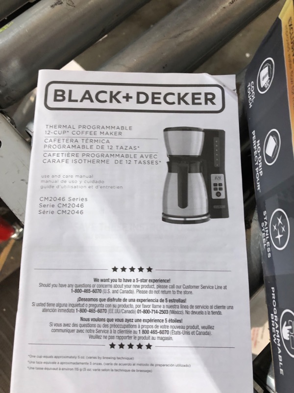 Photo 4 of **NONREFUNDABLE**FOR PARTS OR REPAIR**SEE NOTES**
BLACK+DECKER 12 Cup Thermal Programmable Coffee Maker with Brew Strength and VORTEX Technology, Black/Steel, CM2046S