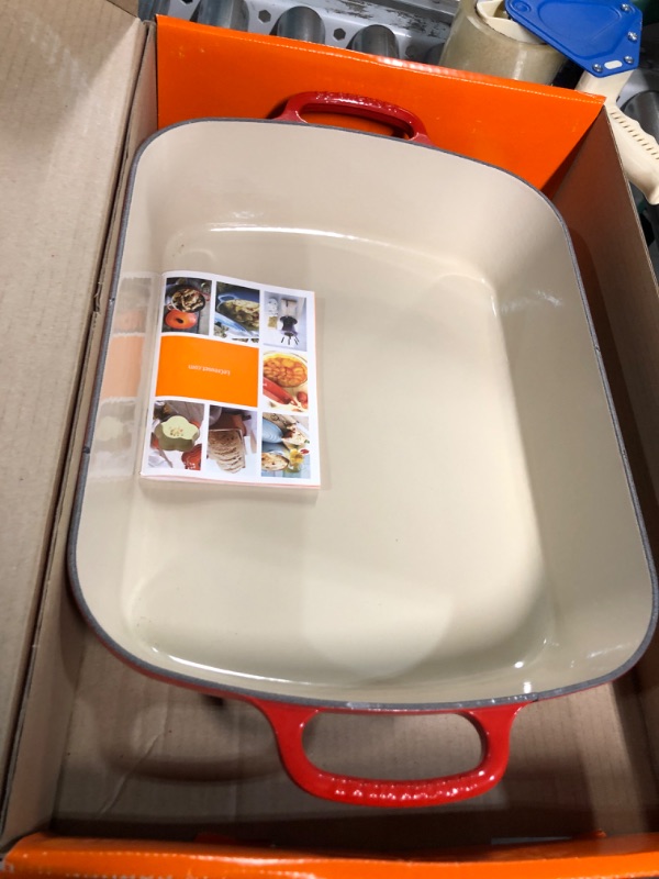 Photo 1 of Le Creuset Enameled Cast Iron Signature Rectangular Roaster, 7 qt. (12.8" x 18.7"), Cerise & Nylon Brush, 3 1/4", Cerise Cerise Roaster + Brush, Cerise