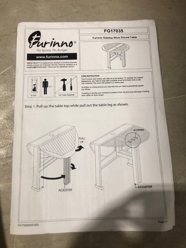 Photo 4 of **SEE NOTES***
Furinno FG17035 Tioman Hardwood Patio Furniture Gateleg Round Table in Teak Oil, Natural