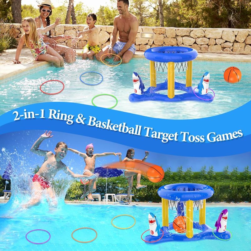 Photo 1 of (READ NOTES) Dokeawo 2-in-1 Pool Floats Toys Set, Inflatable Floating Pool Basketball Hoop & Ring Toss Pool Toys for Kids Teens Adults Family Summer Outdoor Swimming Party Pool Games