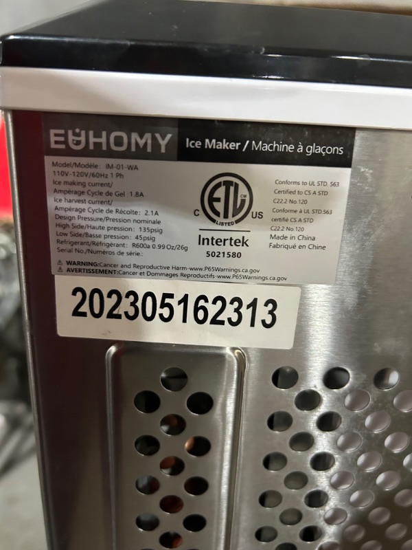 Photo 4 of **PARTS ONLY, NON-REFUNDABLE**
EUHOMY Ice Maker Machine Countertop, 27 lbs in 24 Hours, 9 Cubes Ready in 6 Mins, - (Sliver)  