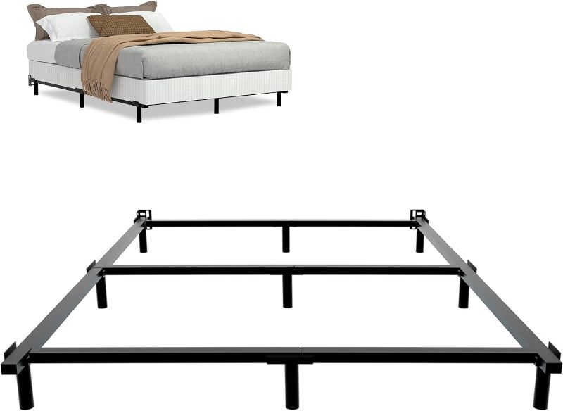 Photo 1 of (STOCK PHOTO FOR SAMPLE ONLY) - King Size Metal Bed Frame 7 Inch Bed Frame for Box Spring and Mattress 9-Leg Base Heavy Duty Bedframe Tool-Free Easy Assembly Box Spring Base Black