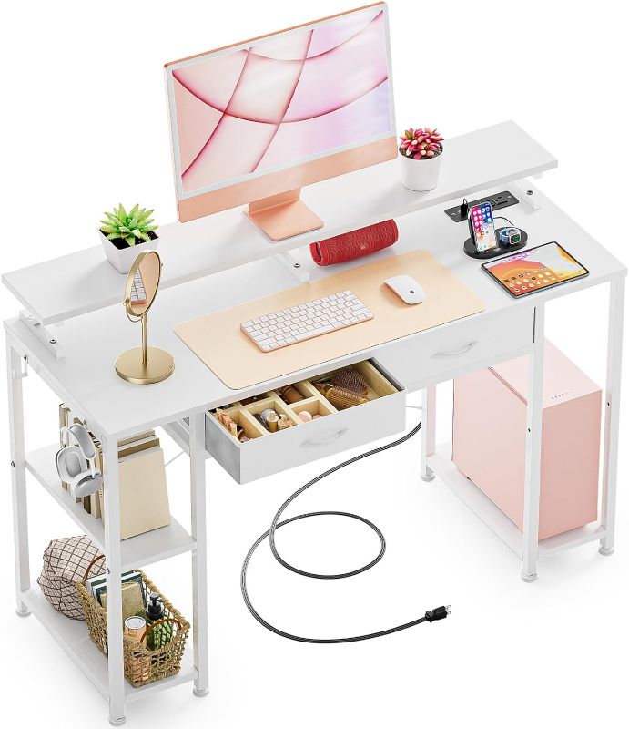 Photo 1 of (STOCK PHOTO FOR SAMPLE ONLY) - GIKPAL Computer Desk with Drawers, 47 inch Home Office Desk with Storage and Shelves, Bedroom Desk with Power Strip, White Wooden Desk