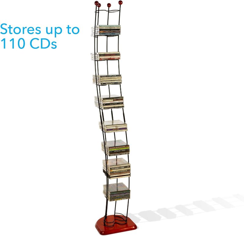 Photo 1 of Atlantic Wave Wire CD Tower - Hold 110 CDs in Steel and Black Cherry Wood, PN1316 & Adjustable Wire Media Rack - Heavy Gauge Steel, Holds 153CDs, 72 DVDs