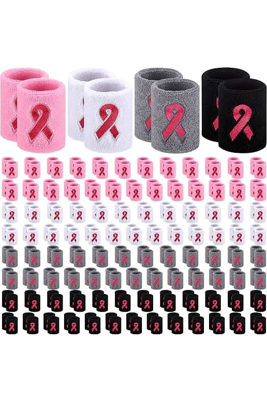 Photo 1 of 200 Pcs Pink Ribbon Wristbands Bulk Breast 