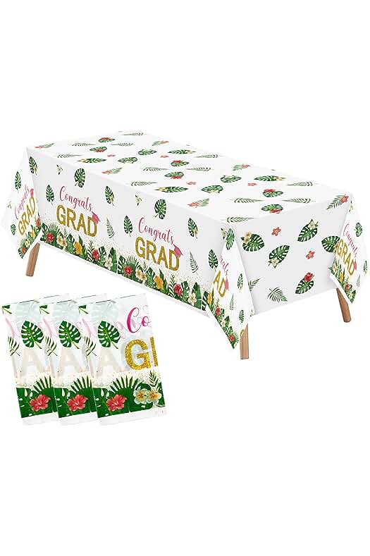 Photo 1 of 5PK-OSNIE 3Pcs Congrats Grad Party Tablecloths Large Plastic Disposable Waterproof Rectangular Table Cover Hawaii Aloha Grad Party Supplies for Class School 2023 Graduation Prom Party Decoration, 51"×86"