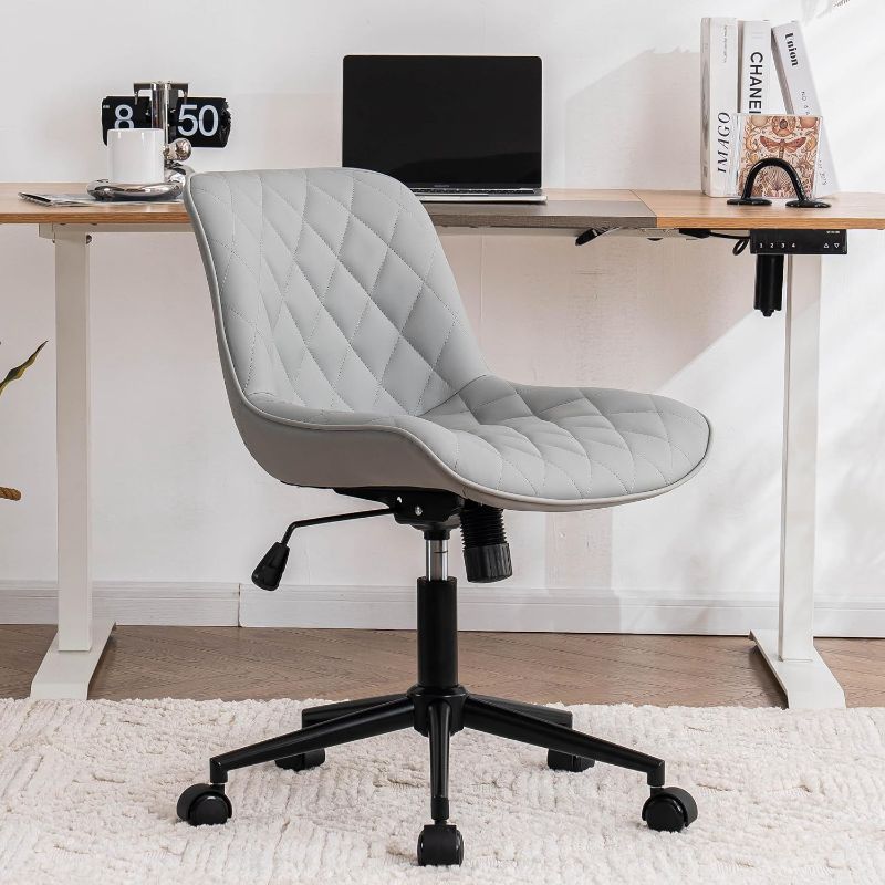 Photo 1 of YOUNUOKE Office Chair Desk Chair with Wheels, Thick Upholstery Armless Computer Chair, Grey