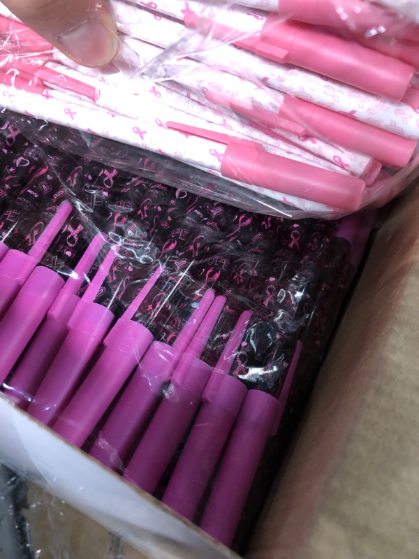 Photo 4 of Chuangdi 500 Pcs Breast Cancer Awareness Pens Pink Ribbon Ballpoint Pen Black Ink Hope Faith Refillable Breast Cancer Ink Pens Accessories 