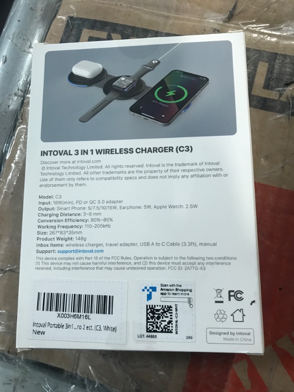 Photo 1 of Intoval Portable 3in1 Wireless Charger for Apple iPhone, Watch, and Airpods, Fast Charging Station for Travel