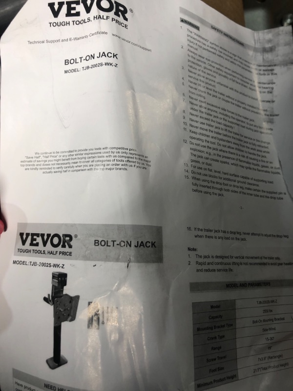 Photo 3 of **Stock photo for reference** VEVOR 2500 lbs Heavy Duty Bolt-On Jack