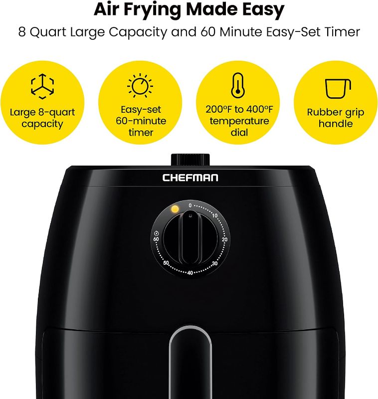 Photo 3 of (READ NOTES) Chefman TurboFry 8-Quart Air Fryer, Integrated 60-Minute Timer for Healthy Cooking, Cook with 80% Less Oil, Adjustable Temperature Control, Nonstick Dishwasher-Safe Basket and Tray, Black